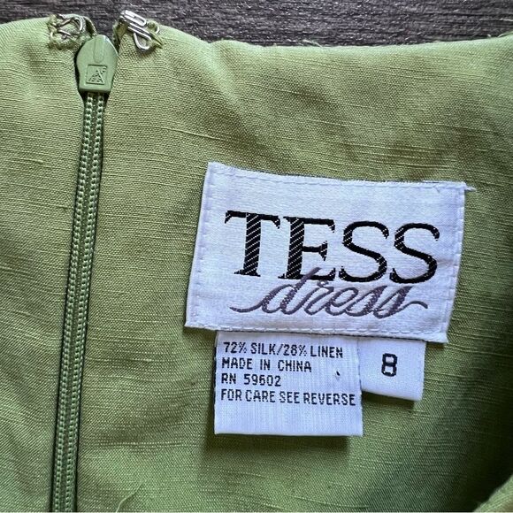Tess Silk Linen Blend Green Sleeveless Knee Length Lined Dress Women's size 8 - Picture 3 of 8